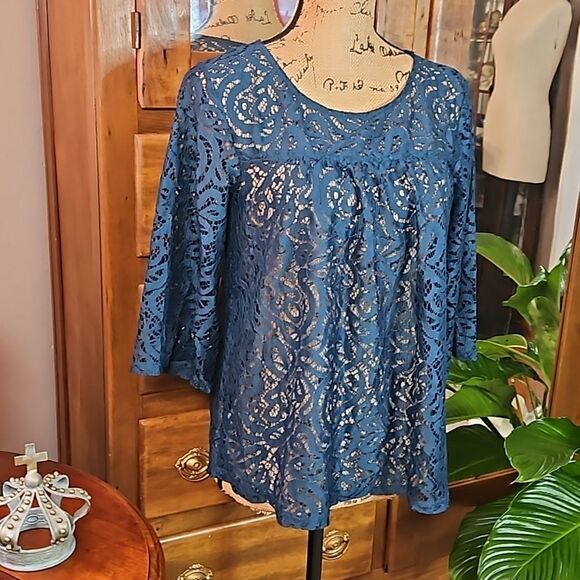 NWT Loft Outlet Teal Lace Whimsigoth Top size Small Petite - Picture 4 of 11
